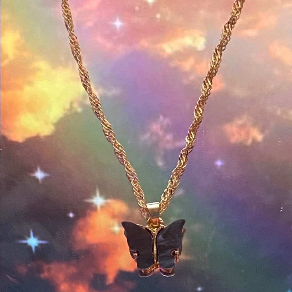 Black butterfly necklace